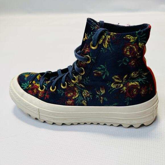 Converse Platform Hi Top Shoes Women’s Size 7.5 Blue Floral CTAS Lift Ripple - Picture 2 of 11